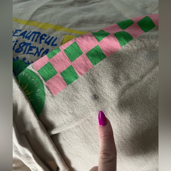 UO Urban Outfitters S M Unisex Beautiful Existence Crewneck Tan Sweatshirt Flaw - Picture 9 of 9